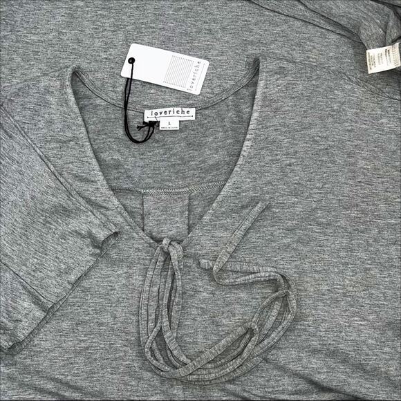 Loveriche Heather Gray V Neck Front Tie Short Sleeves Mini Tank Dress SzL NWT - Picture 9 of 9